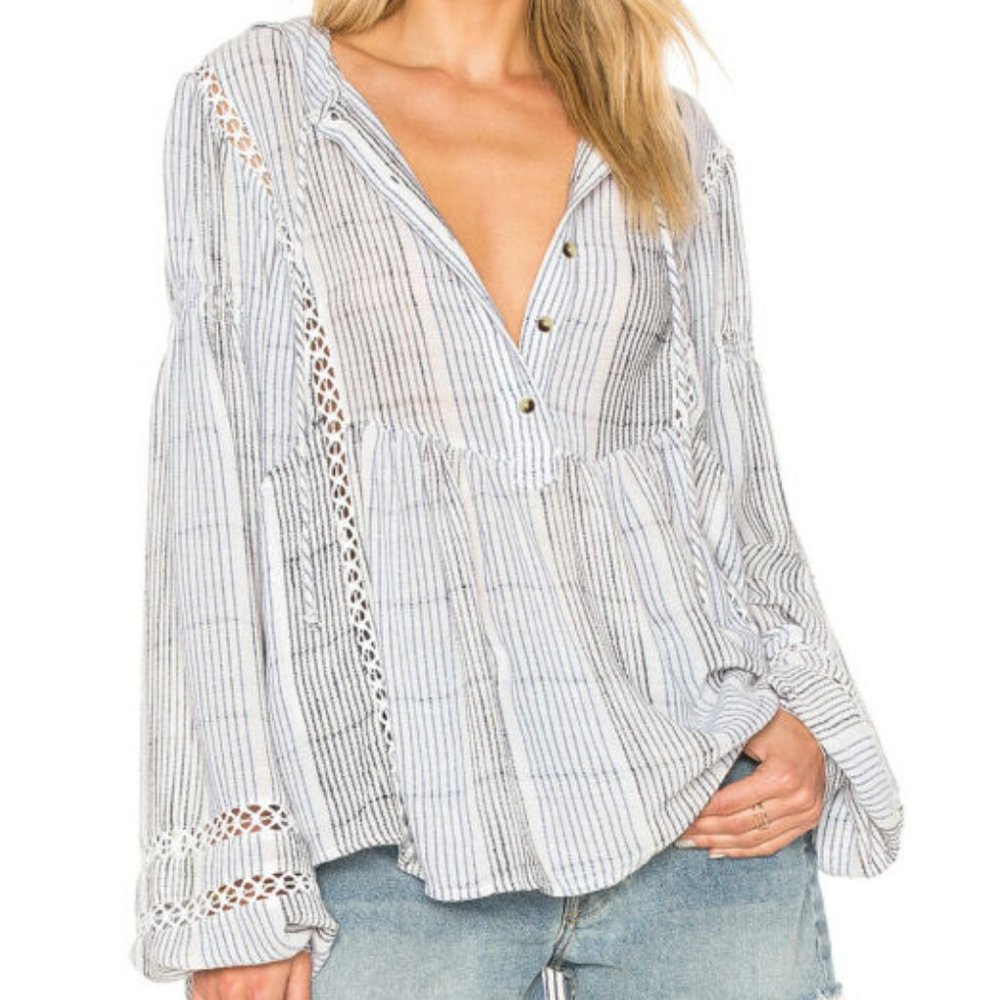 Free People Baja Babe Striped Hoodie Size M NWT